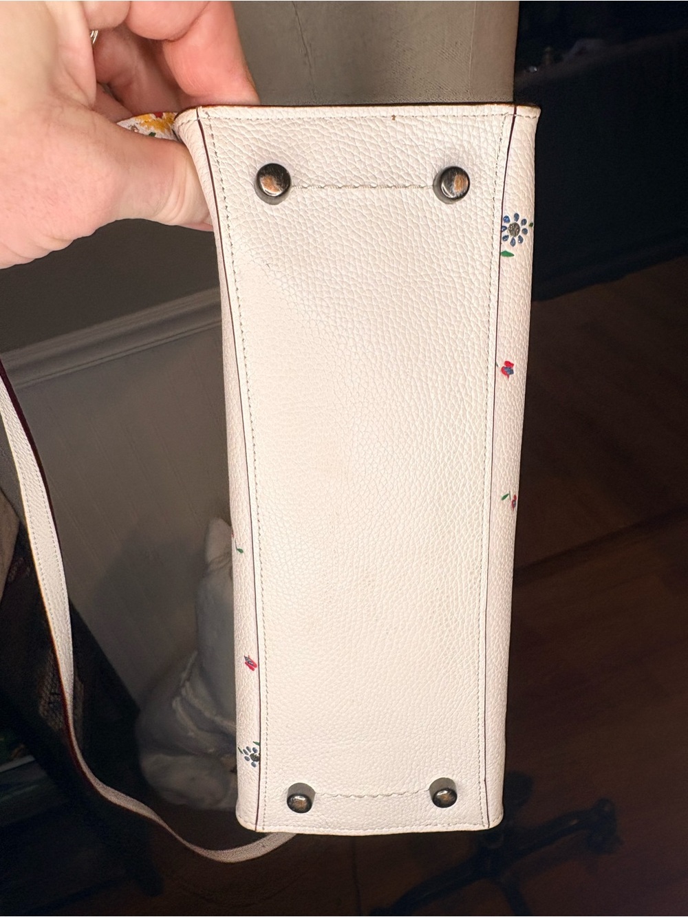 Coach Cream Leather Tote with Multicolor Floral Print - Picture 5 of 9